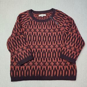 Loft Wool Acrylic Sweater Rust and Brown Zip Neck Large PTP 21 Length 24